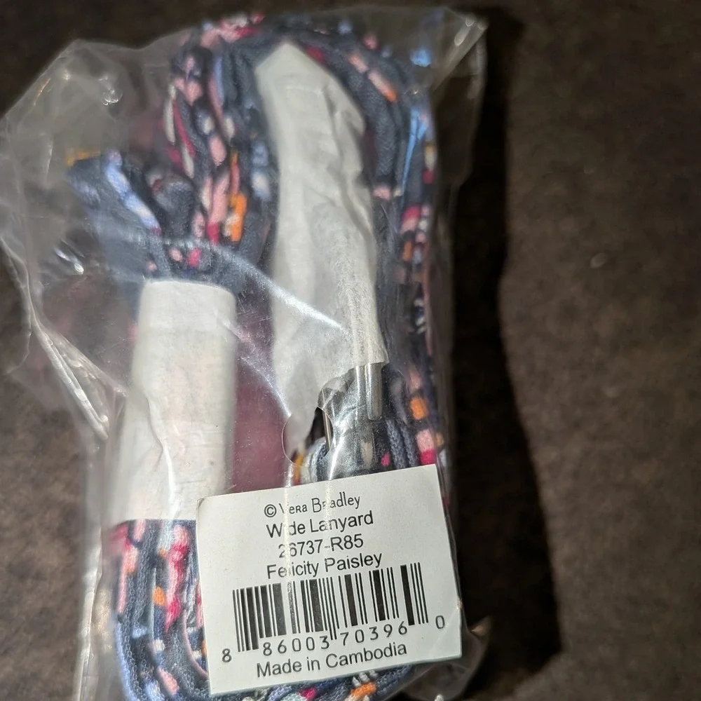Vera Bradley Wide Lanyard Felicity Paisley Blue Pink Floral 26737-R85 NWT